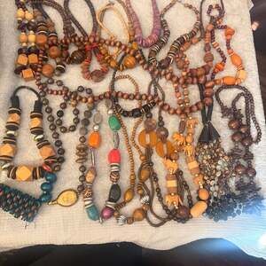 Large LOT of Ethnic/Bohemian  Statement Necklaces - Vintage Wood & Resin